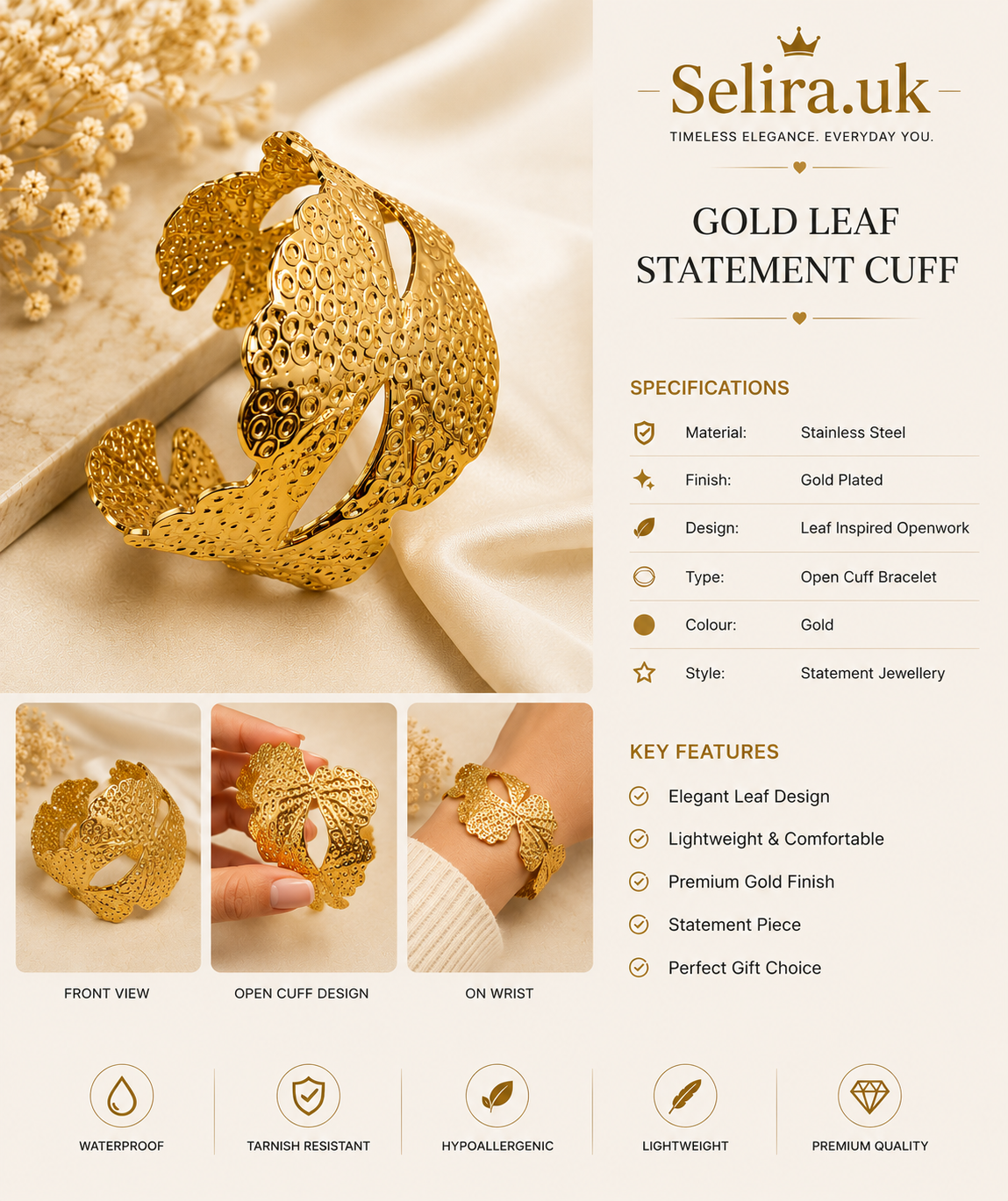 Gold Leaf Statement Cuff