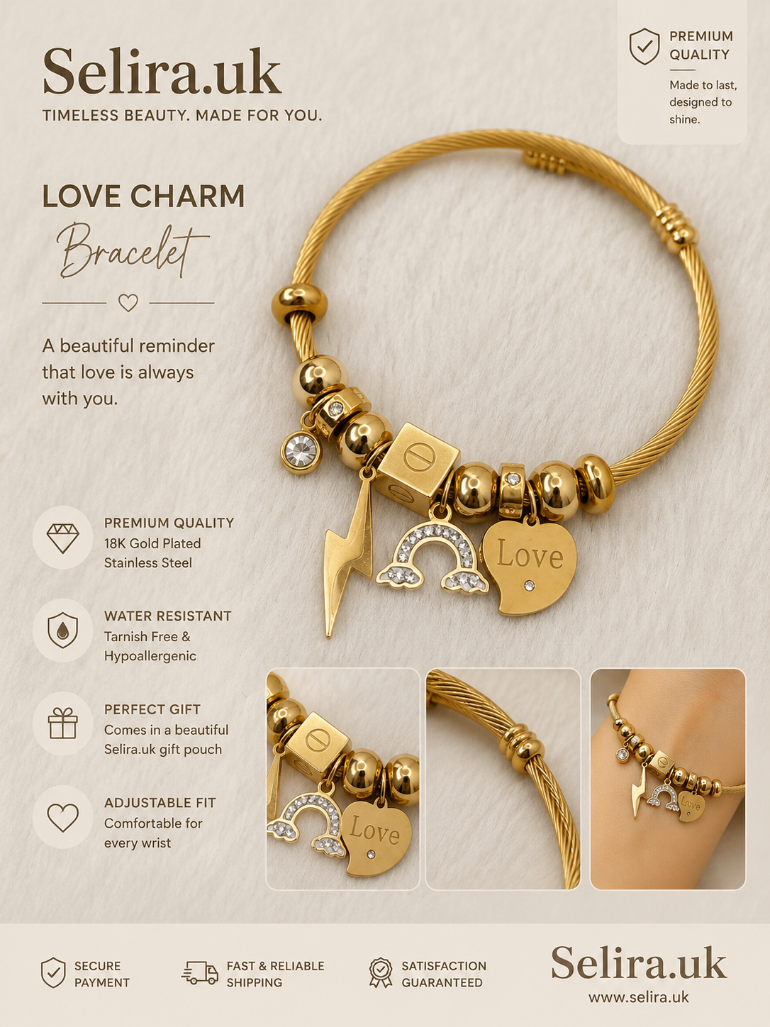 Selira Love Charm Gold Bracelet