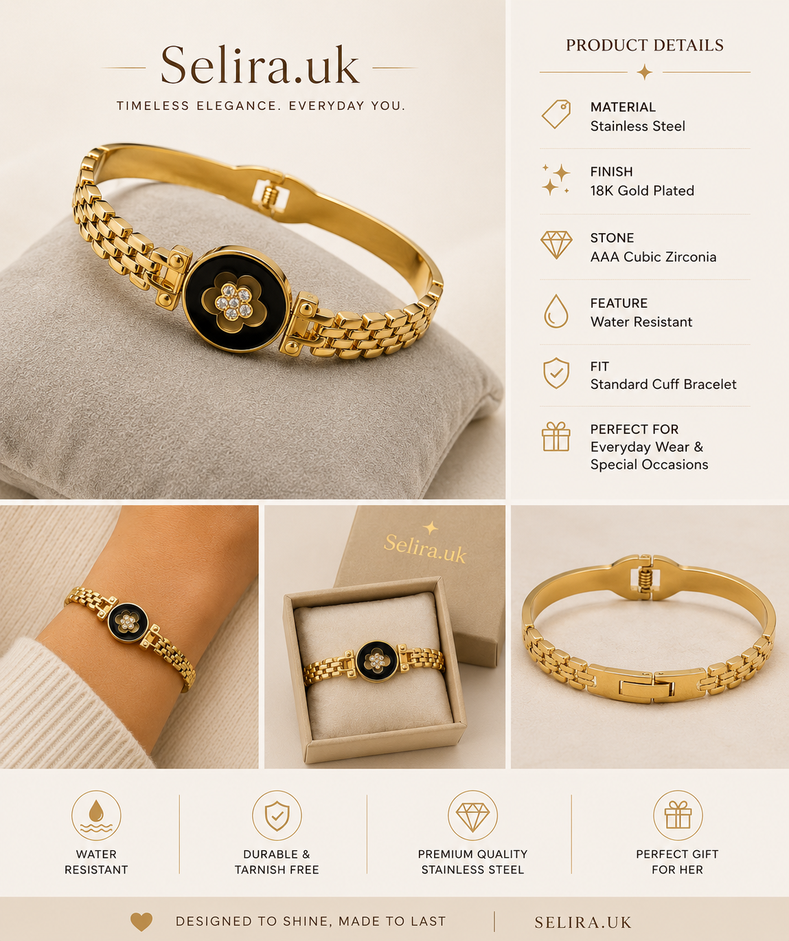 Selira Floral Crystal Gold Bracelet