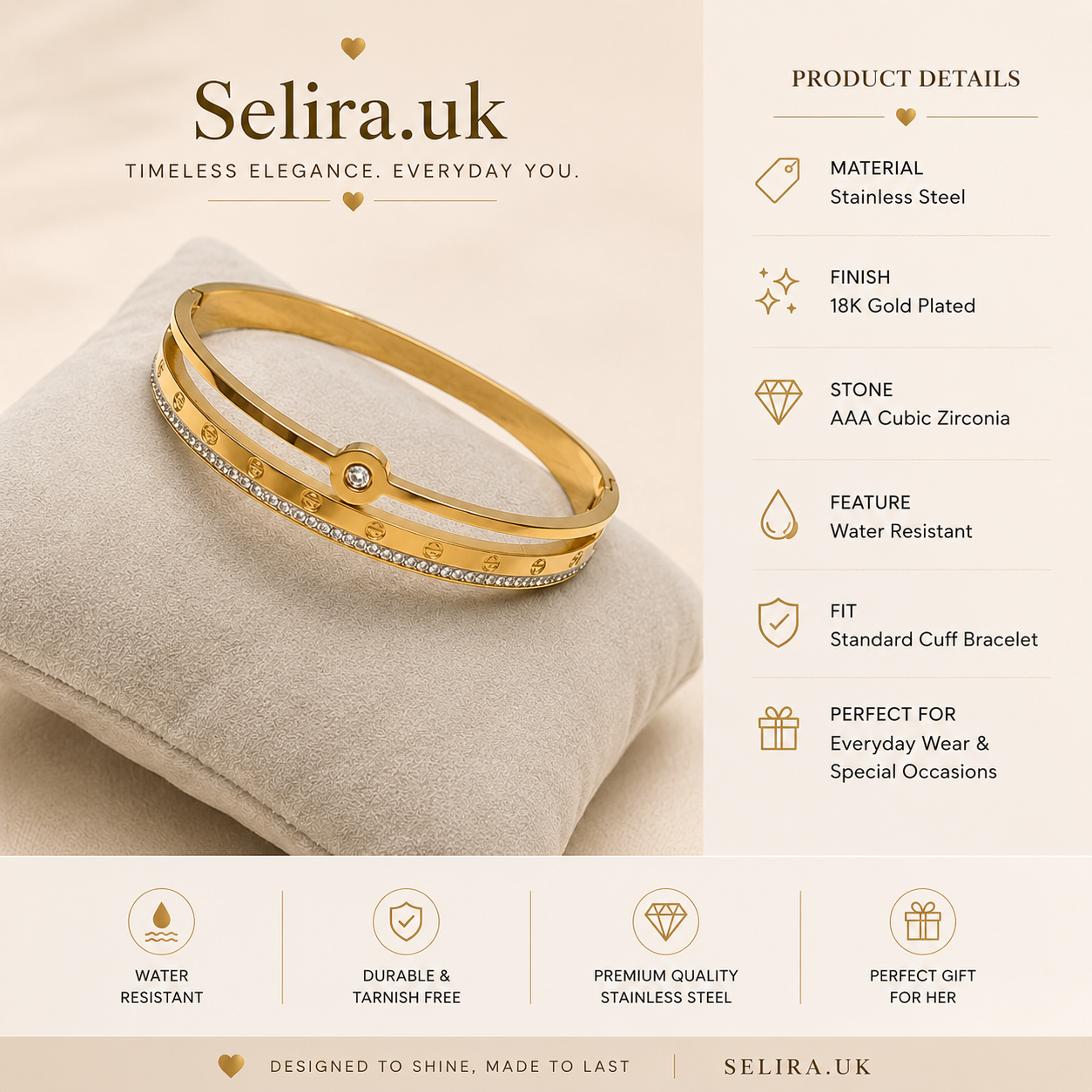 Selira Crystal Luxe Gold Bangle