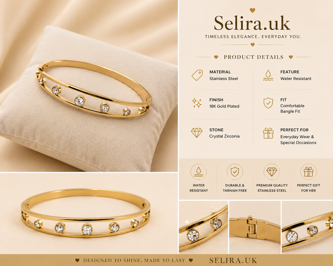 Selira Crystal Harmony Gold Bangle