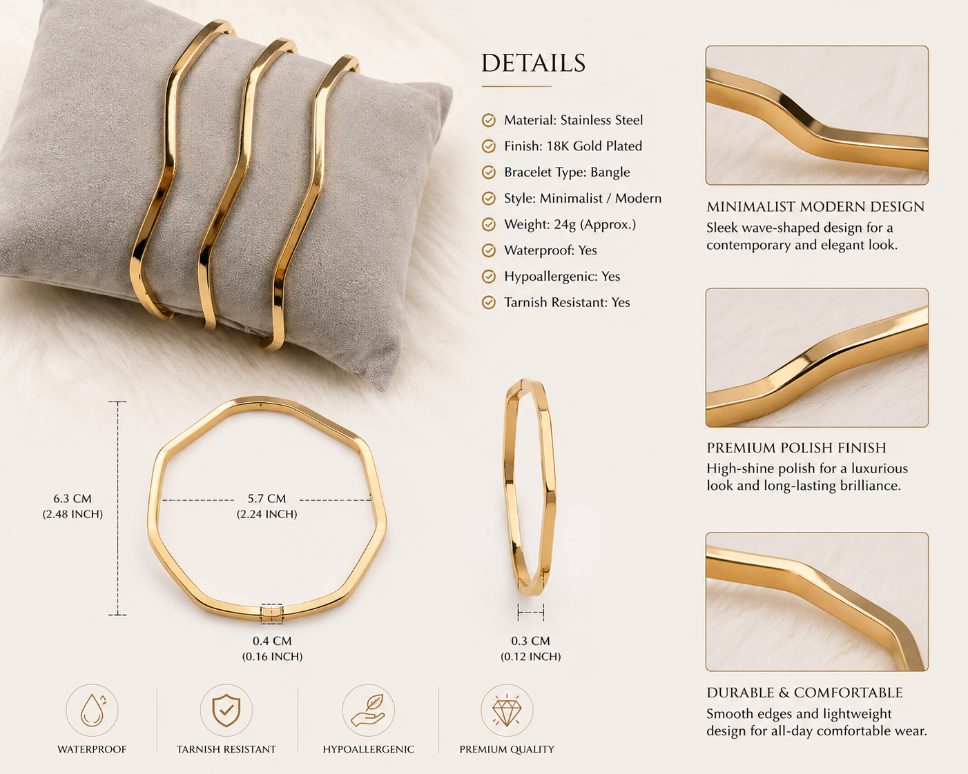 Selira Luxe Statement Gold Cuff Bangle