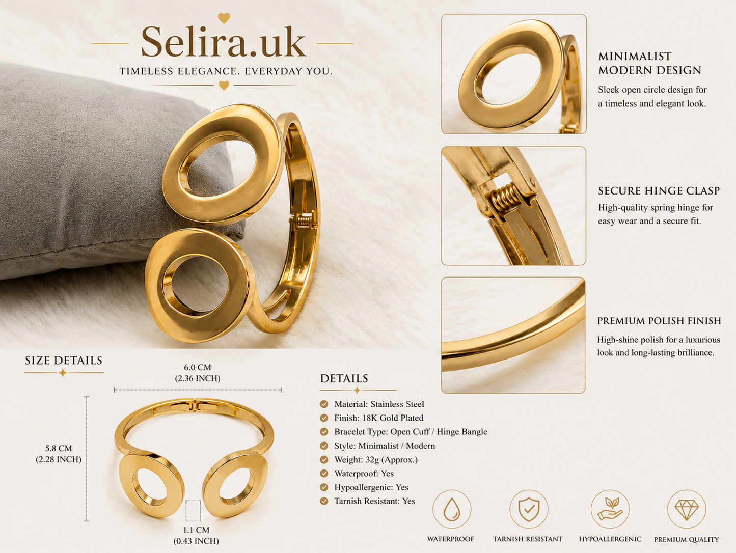 Selira Open Circle Gold Cuff Bangle