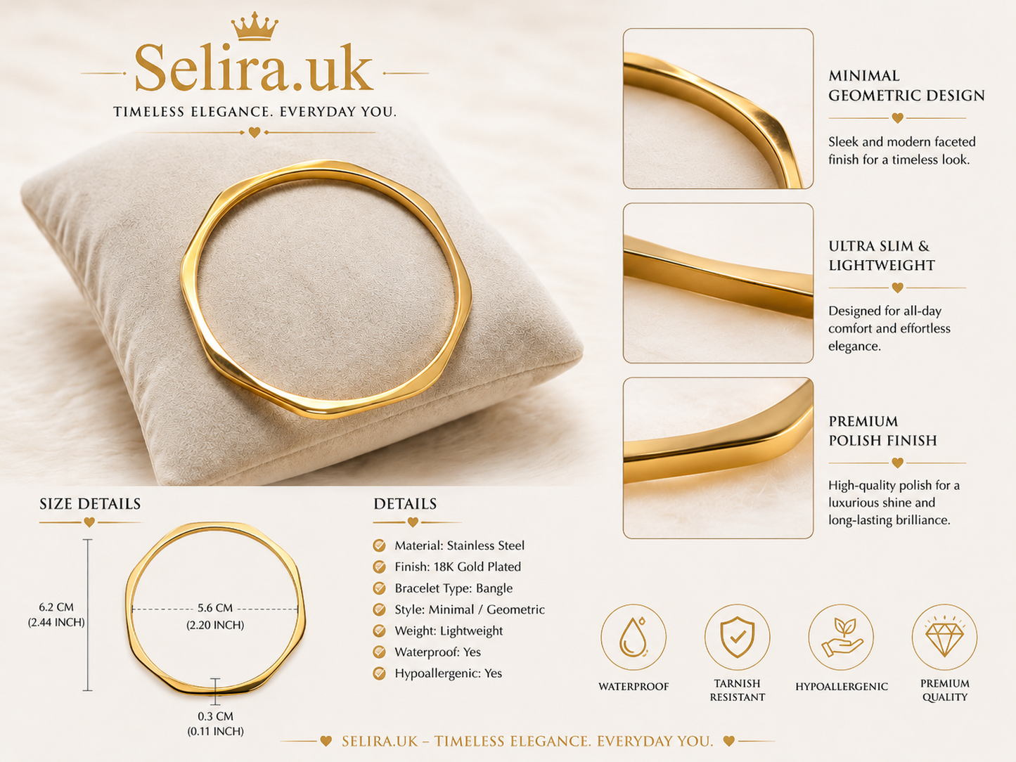 Selira Minimal Geometric Gold Bangle