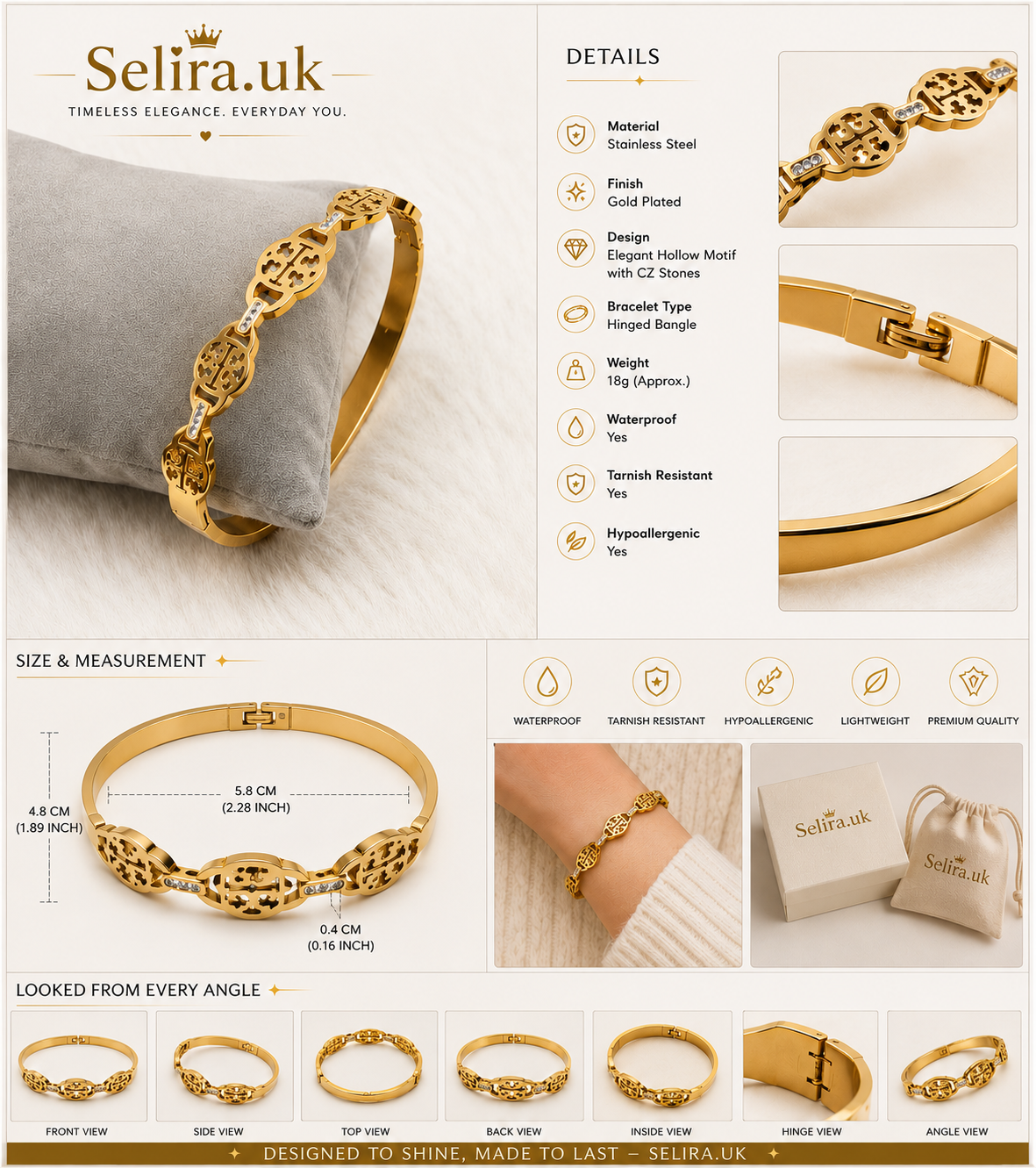 Selira Vintage Crystal Gold Bangle