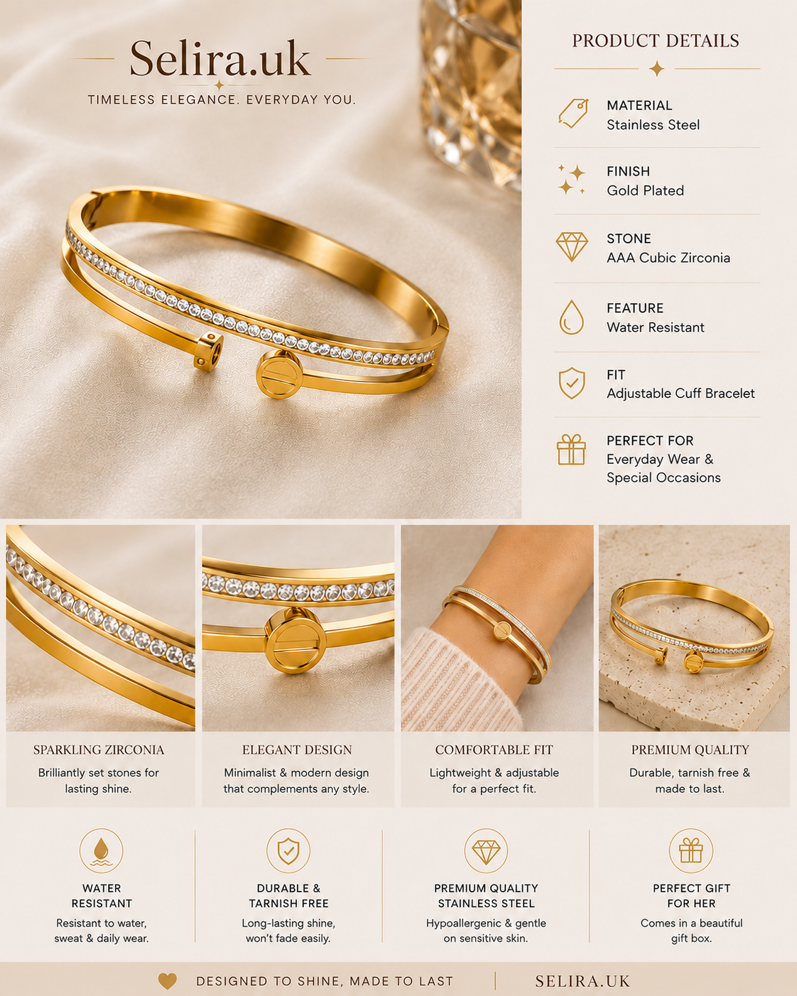 Crystal Gold Cuff Bracelet