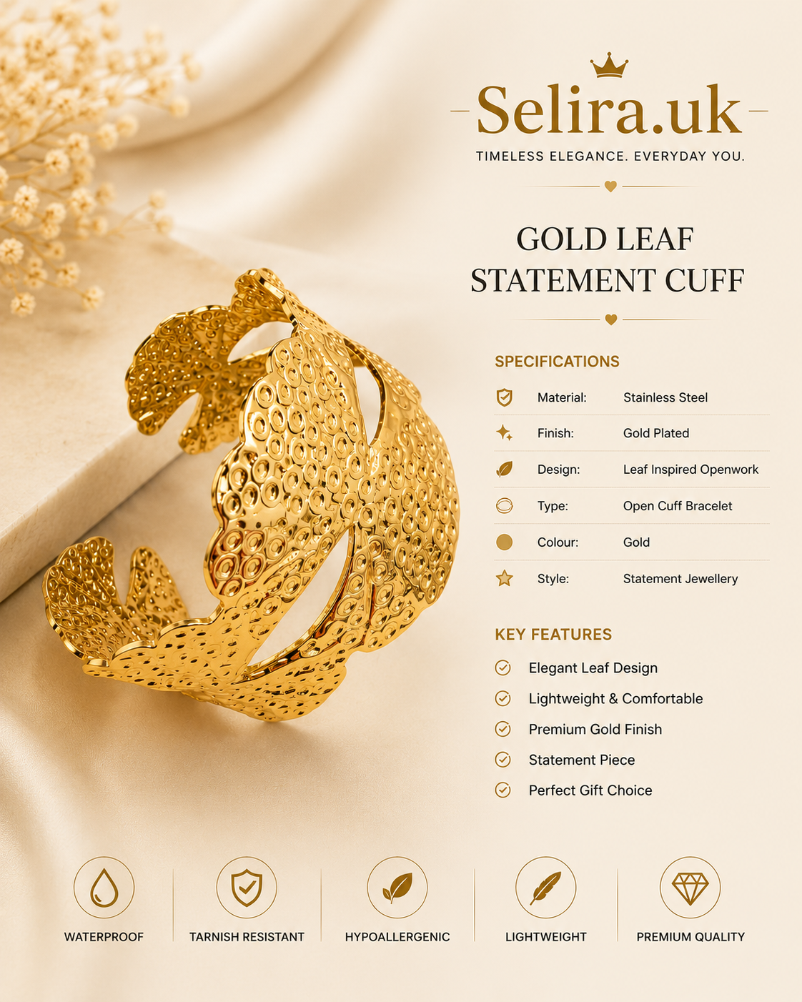 Gold Leaf Statement Cuff
